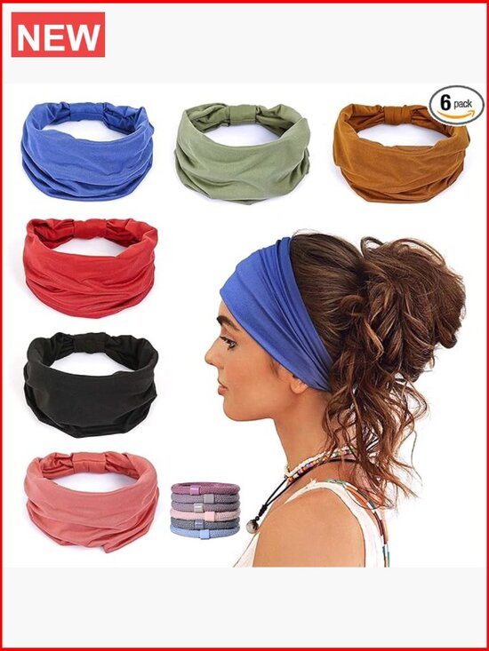 6 Pack Wide Non Slip Soft Elastic Knotted Headbands for Women main image 6